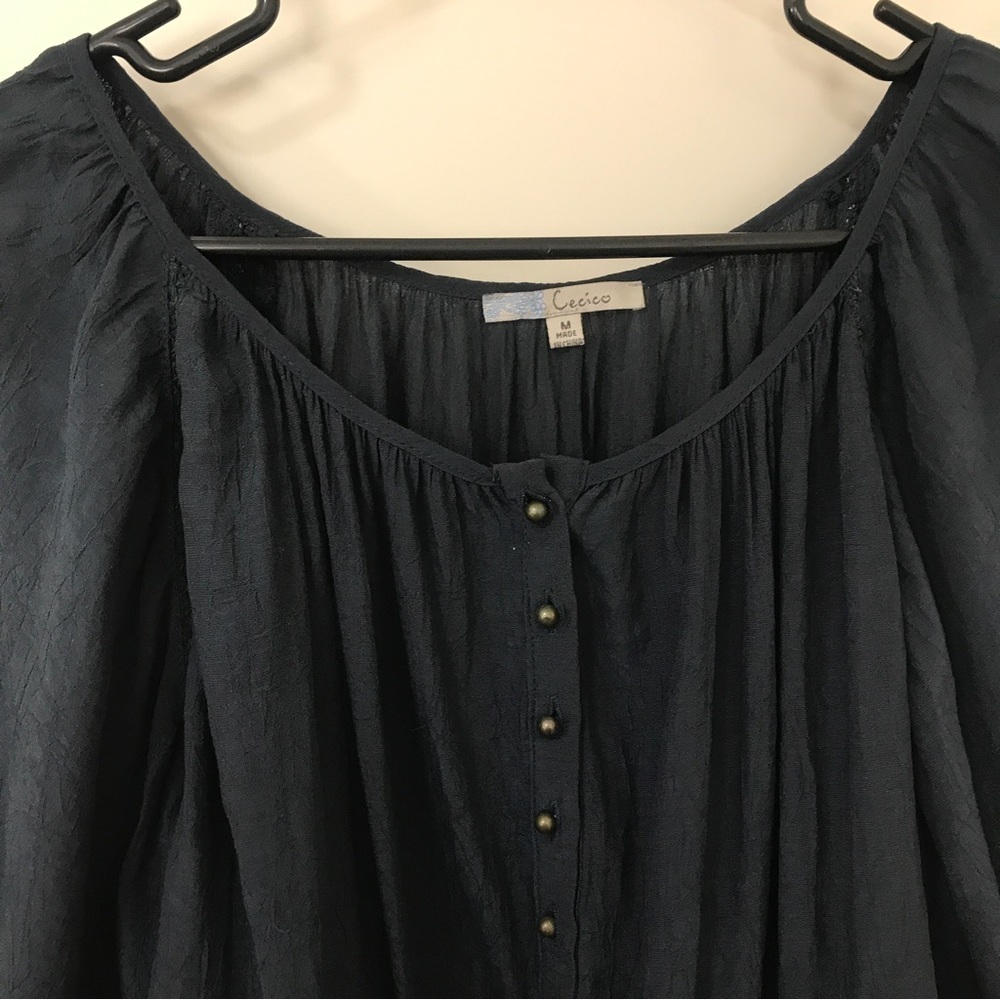 3/$15 Cecico blue boho wide dolman style sleeves top - Picture 5 of 11